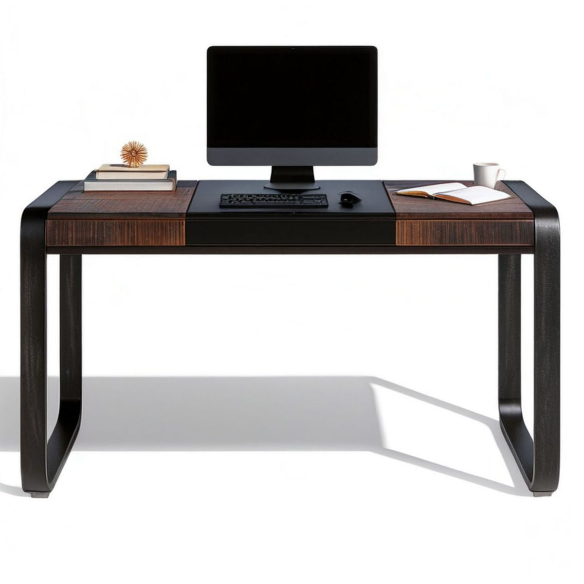 Biurko komputerowe 140 x 60 x 75 cm czarno-brązowe z MDF i stali