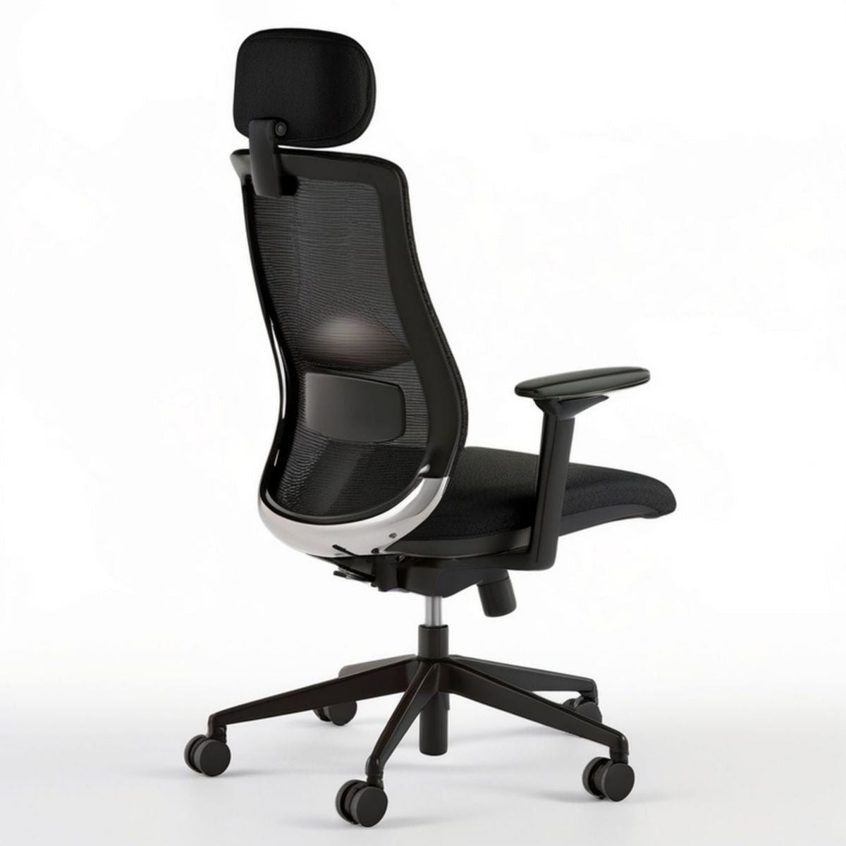 Ergonomiczny fotel obrotowy z zagłówkiem i siatkowym oparciem, czarny, 66 x 66 x 118–128 cm