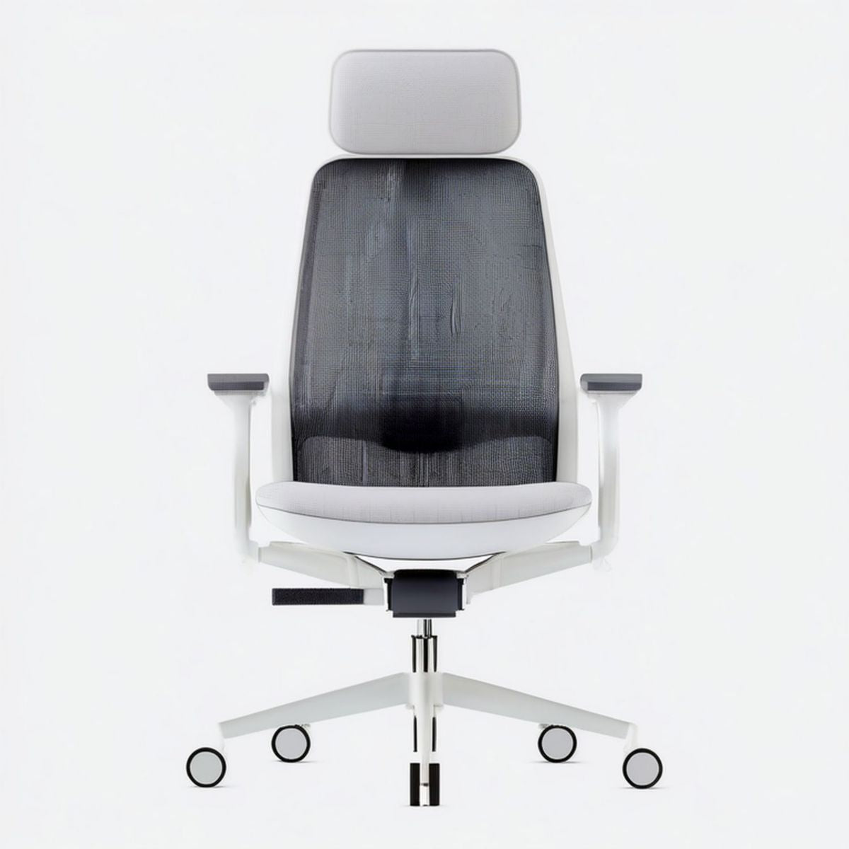 Ergonomiczne krzesło biurowe z zagłówkiem i siatkowym oparciem, biało-czarno-szare, 66 x 66 x 118–128 cm