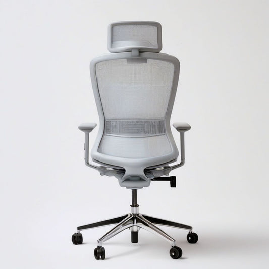 Ergonomiczny fotel biurowy obrotowy z siatkowym oparciem, zagłówkiem i podłokietnikami, jasnoszary 66 x 66 x 118–128 cm