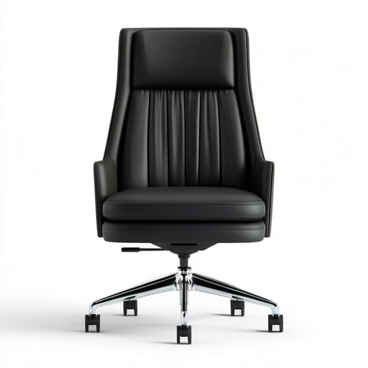 Czarny obrotowy fotel z ekoskóry PU z wysokim oparciem 65 x 65 x 112–122 cm