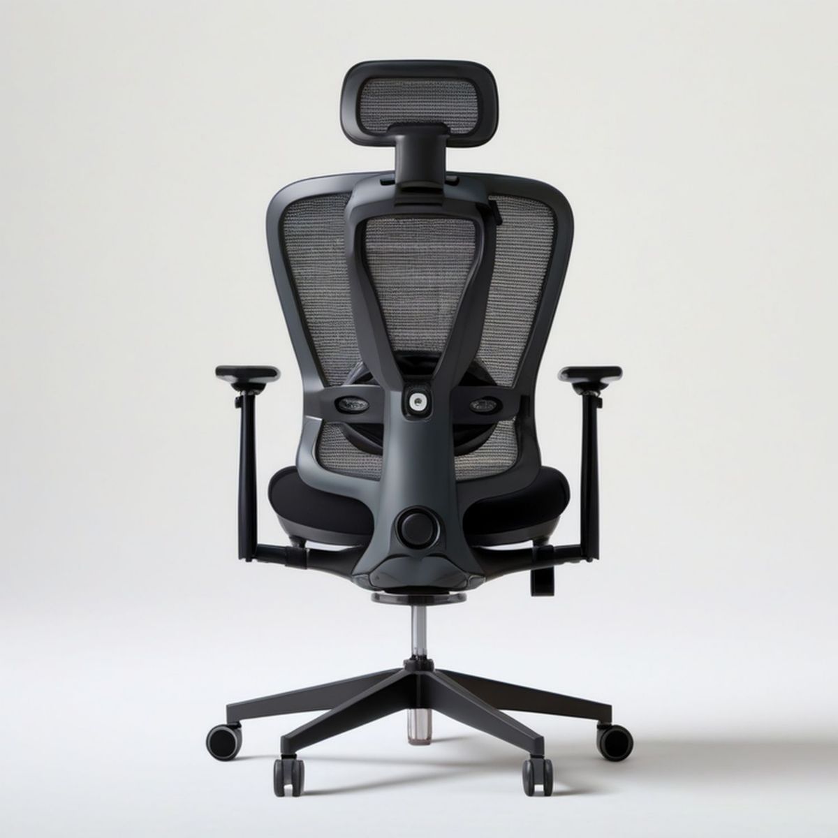 Ergonomiczne krzesło biurowe obrotowe z zagłówkiem, czarne, siatkowe, 65 x 65 x 118–128 cm