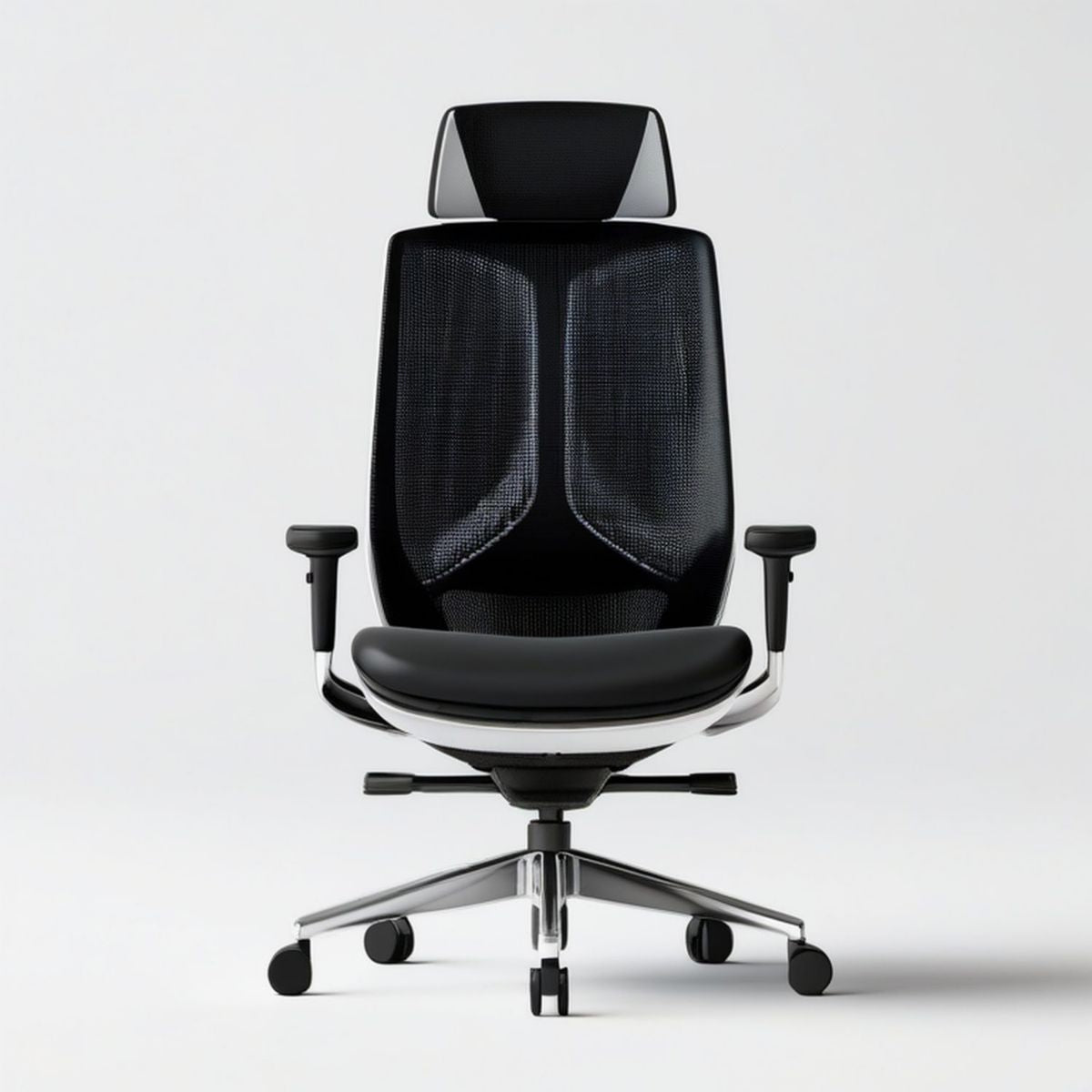 Ergonomiczny fotel biurowy obrotowy z regulowanym zagłówkiem i podłokietnikami, czarno-srebrny, 68 × 68 × 118–128 cm