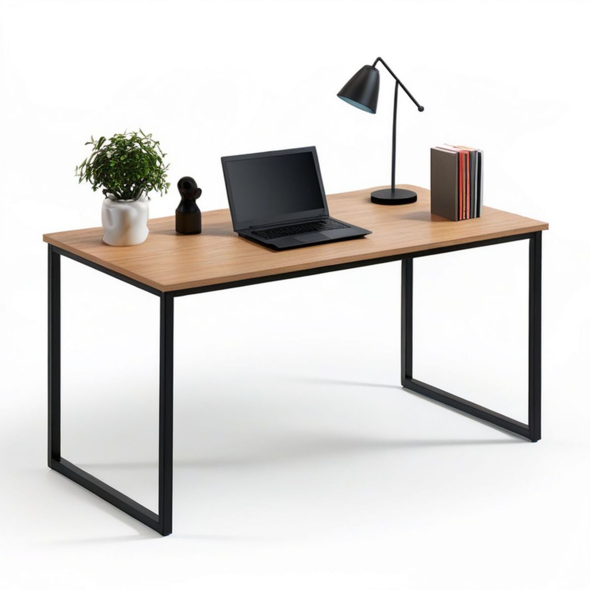 Biurko prostokątne 120 x 60 x 75 cm Dąb jasny/Czarny MDF stal