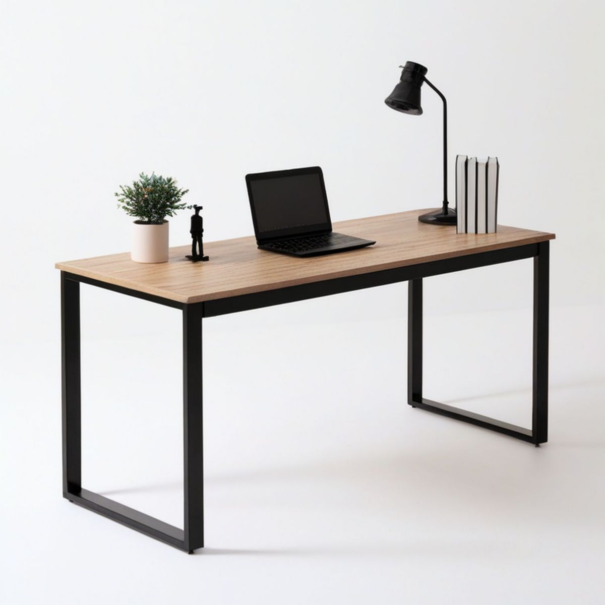 Biurko 120 x 60 x 75 cm z blatem MDF w kolorze jasnego dębu i czarnym stalowym stelażem