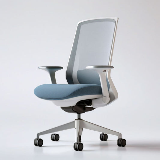 Ergonomiczne krzesło obrotowe z siatkowym oparciem, niebiesko-białe, 64 × 64 × 118–128 cm